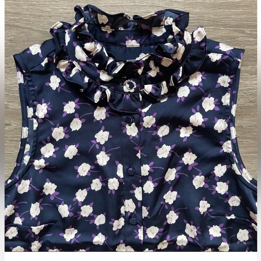 J. Crew Ruffleneck Sleeveless Peony Printed Top